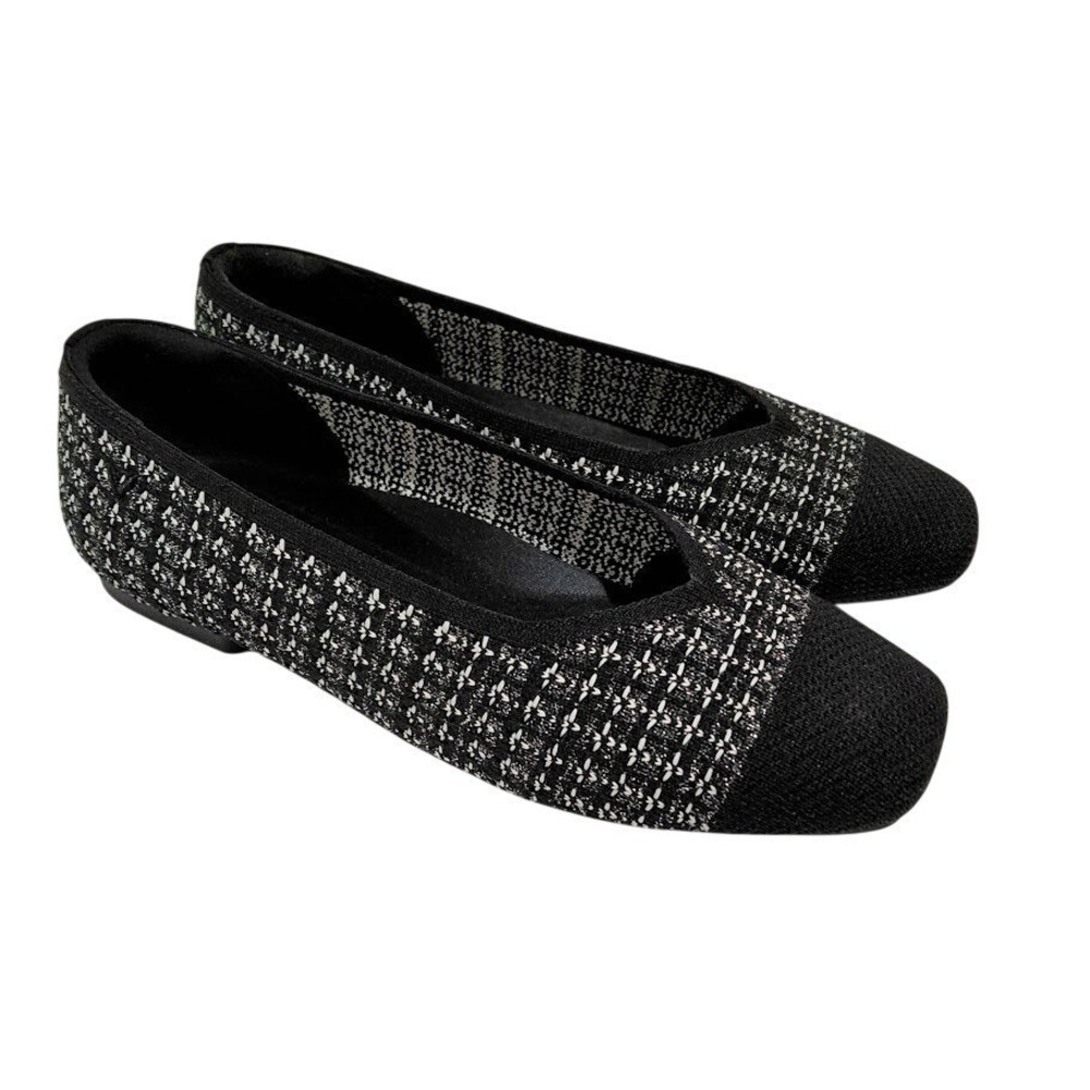 VIVAIA Aria 5 Black White Tweed Square Toe Knit Flats Womens 38.5